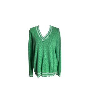 Y2K Tommy Hilfiger Women's Parrot Green V-Neck Varsity Sweater 1X